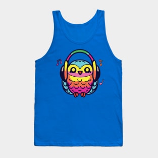 Happy Owl with headphones Tank Top